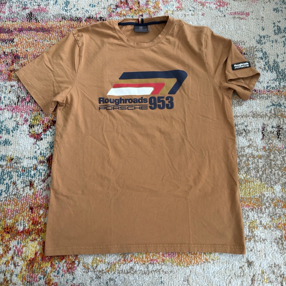Porsche 953 Roughroads Racing Crew T Shirt Large Brown Cotton Graphic Official